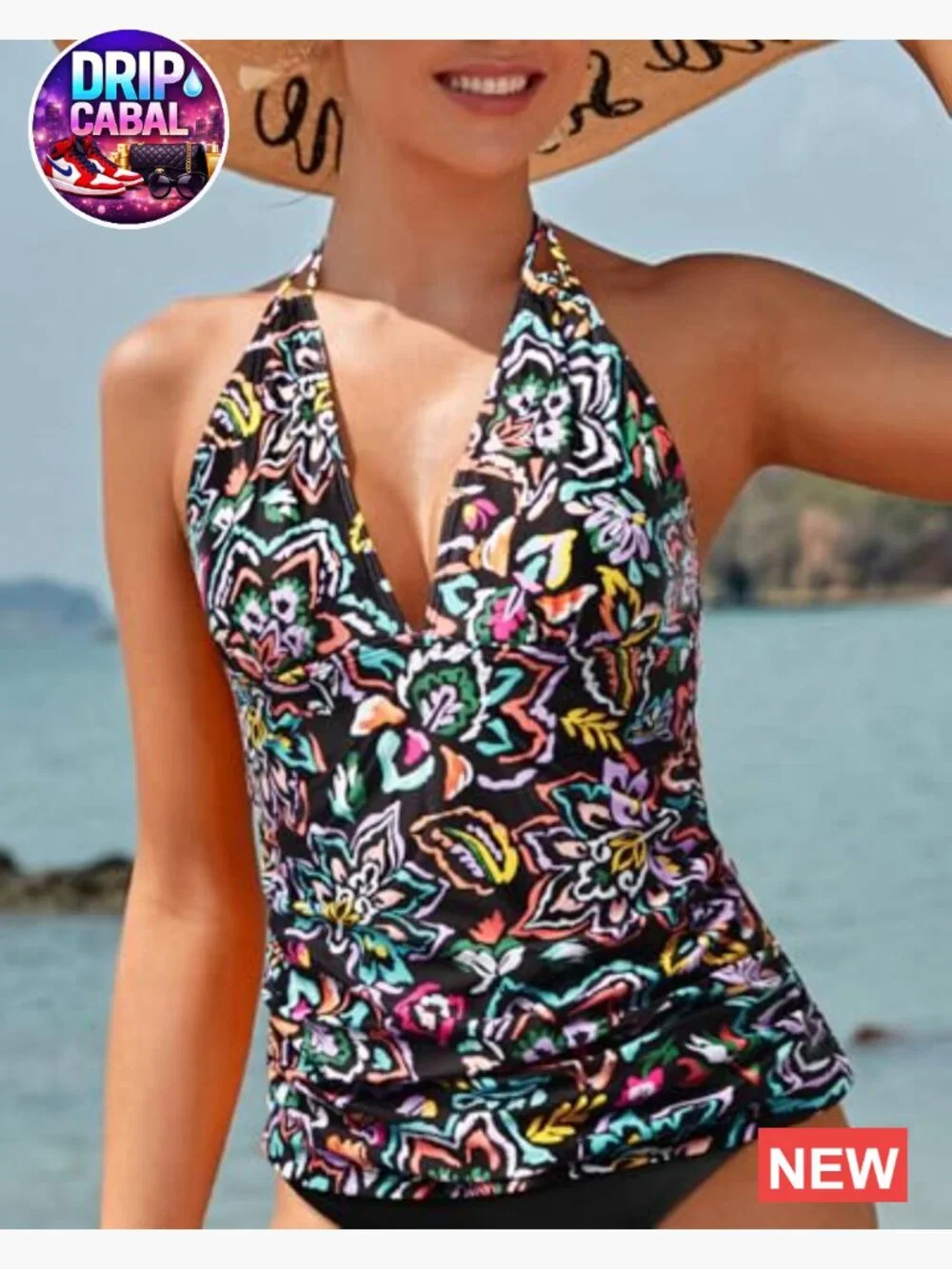 Women's Halter Tankini Top V-Neck Swim Top Tummy Control Bathing Suit